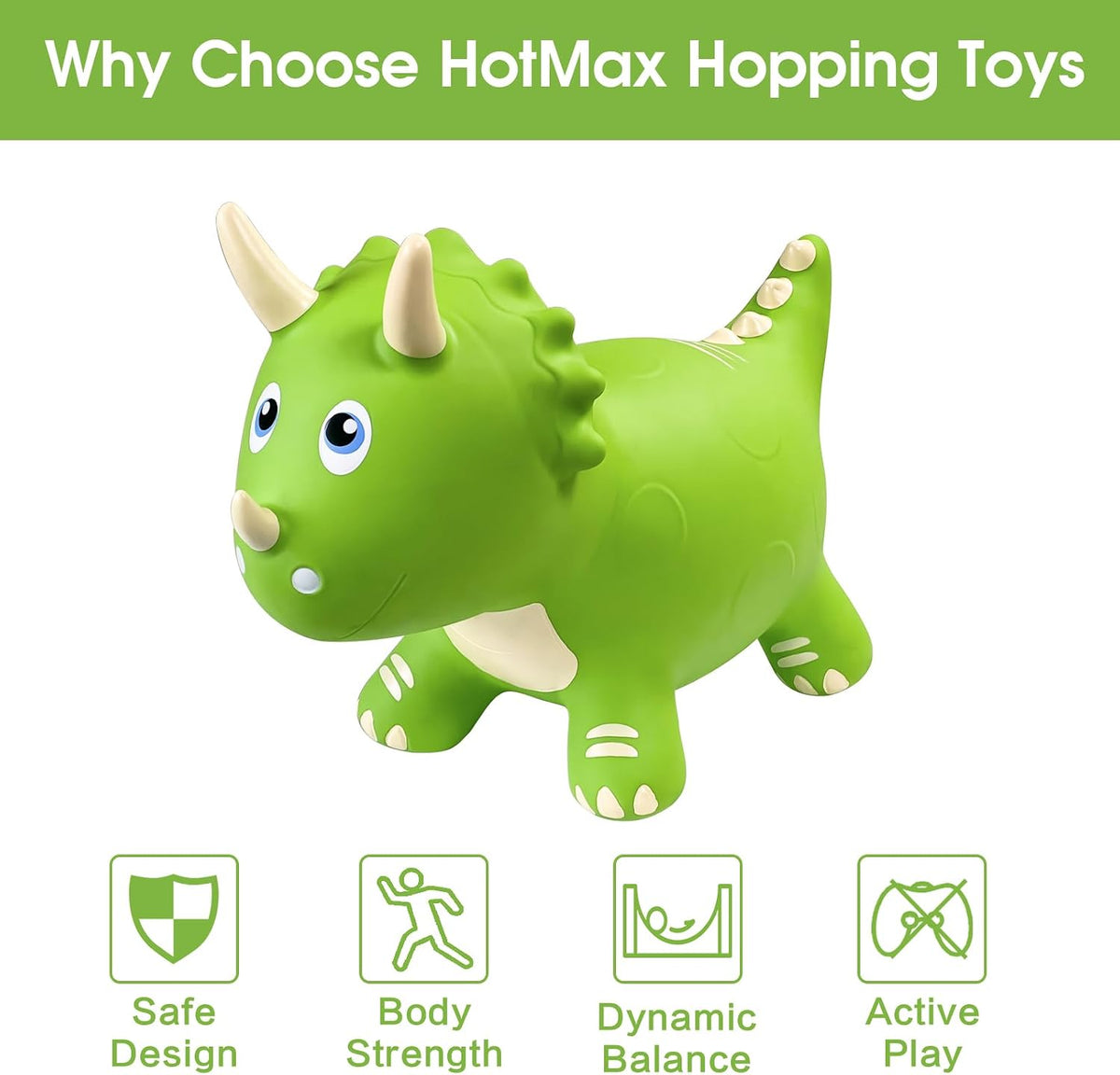 HotMax Bouncy Horse, Dinosaur Hopper Toys for Kids - Green Triceratops - image 3