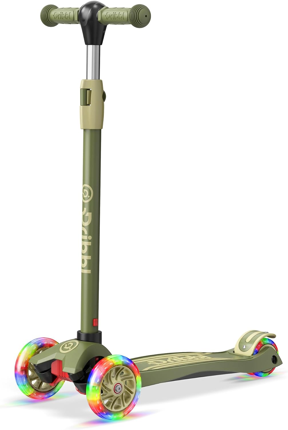 Dribbl 3-Wheel Kids Scooter, Lean-to-Steer Technology - Army