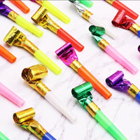 anztqiuu party blowers, 100 colorful birthday noisemakers rolled and extended
