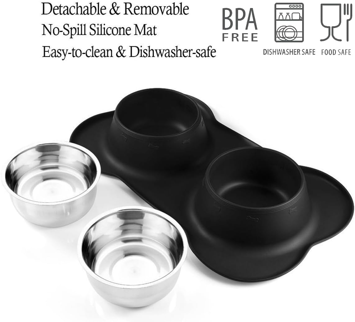 Dog Bowls Stainless Steel Bowls with No Spill Skid Resistant Silicone - Medium/24oz each - image 4