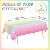 BHEYA pastel rainbow tablecloth with gradient colors on a rectangular party table - view 3