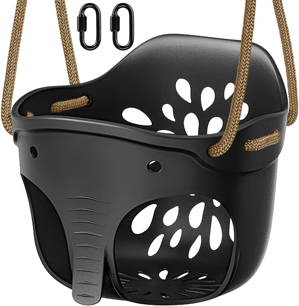 SELEWARE Black High Back Full Bucket Toddler Swing Seat w/Adjustable - Black
