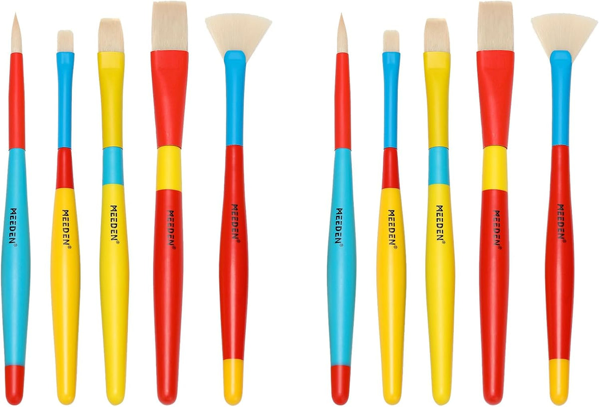 MEEDEN paint brushes set for kids, 5 nylon brushes with colorful wooden handles - view 2