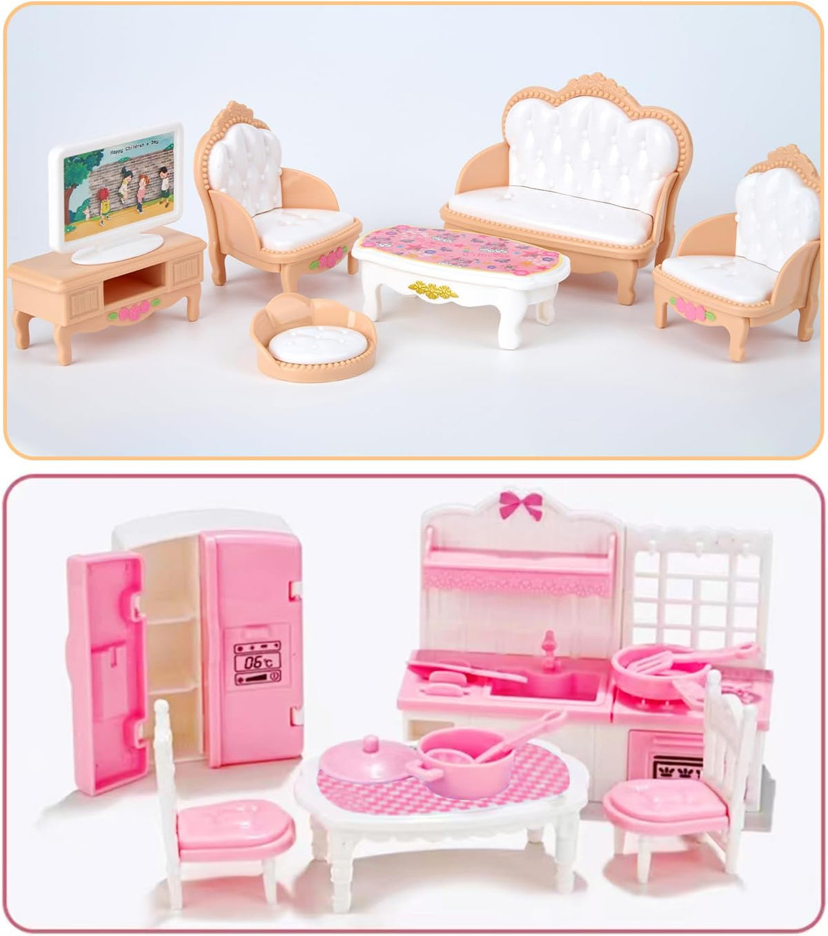 Thildani 35-piece pink and white dollhouse furniture set for bedroom, bathroom, living room and kitc - view 16