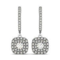 14k White Gold Double Halo Cushion Outer Shaped Diamond  Earrings (3/4 cttw)