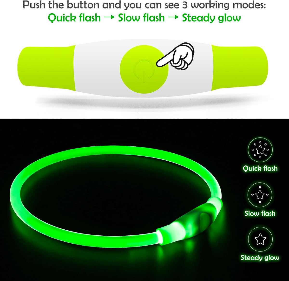 Led Dog Collar, BSEEN USB Rechargeable Flash Light up Dog Collar – Essentials for Dogs - Green - image 2