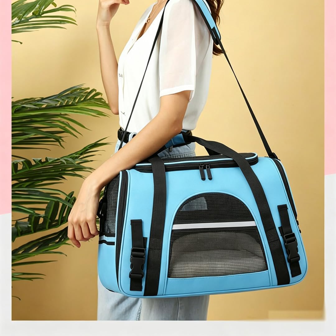 Cat Carrier Bag, Airline Approved Soft Carrier for Cats & Small Dogs – Essentials for Cats - Blue - image 4