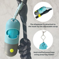 Dog Poop Bag Dispenser with Built-in LED Flashlight and Metal Clip for Leash, Pet Waste Bag Holder, Dog Walking Accessory (Cystal Blue)