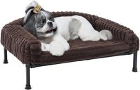Veehoo Elevated Dog Bed with Bolster Cushion, Fluffy Plush Dog Couch Beds for Small Dogs, Cats, Washable Raised Pet Cot with Non-Slip Feet for Indoor or Patios Use, 30 x 20 Inches, Brown