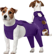 Kuoser Dog Surgery Recovery Suit for Rear Legs, Thigh Wound Protective Sleeve for Dogs, Dog Recovery Sleeve for Female Male Dogs, Dog Onesie After Surgery Pet Surgical Suit for Spay Neuter, Purple S