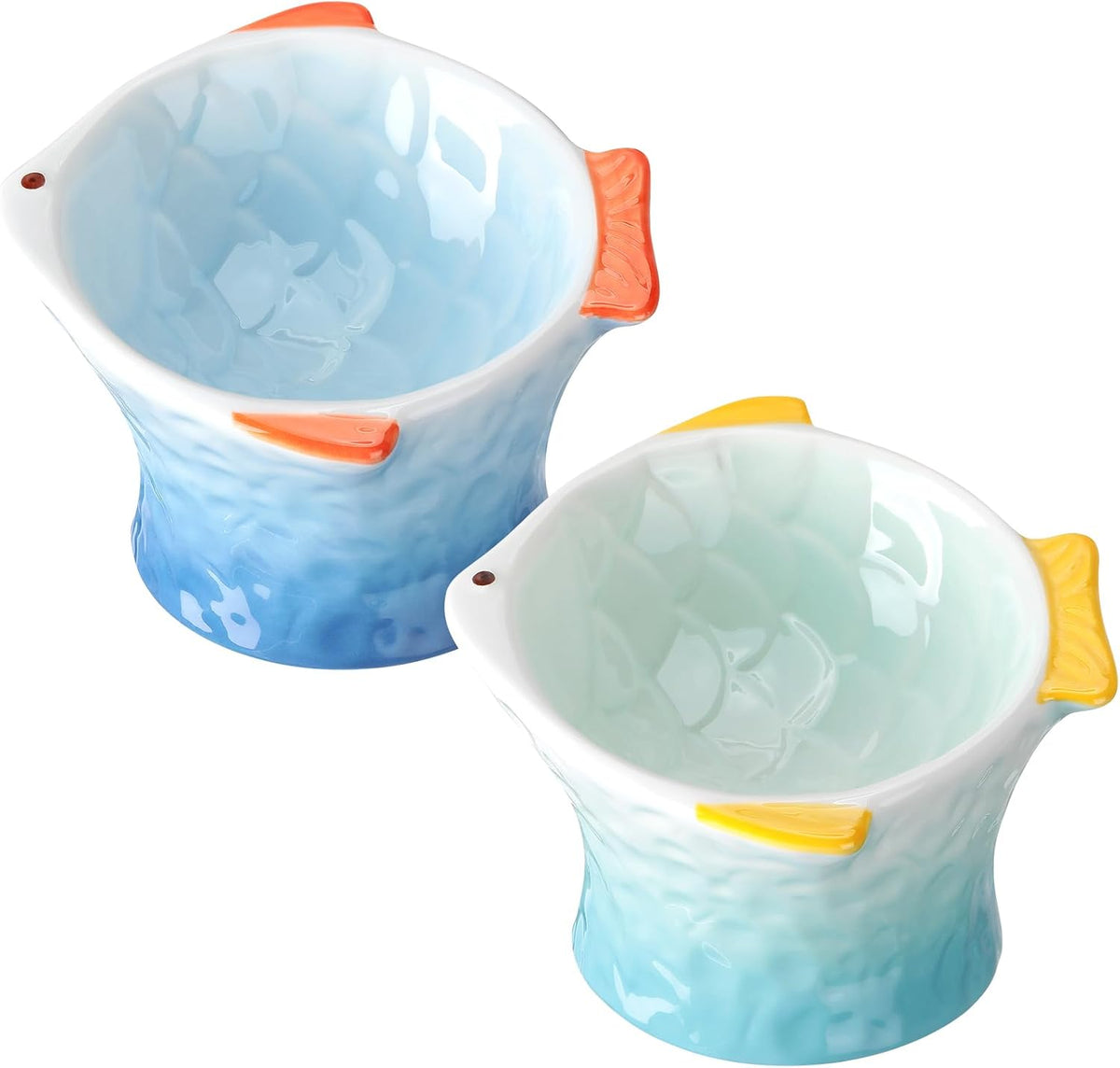2 Pcs Elevated Cat Bowls, Raised Ceramic Food Bowls, Blue, Green – Essentials for Cats - Blue, Green