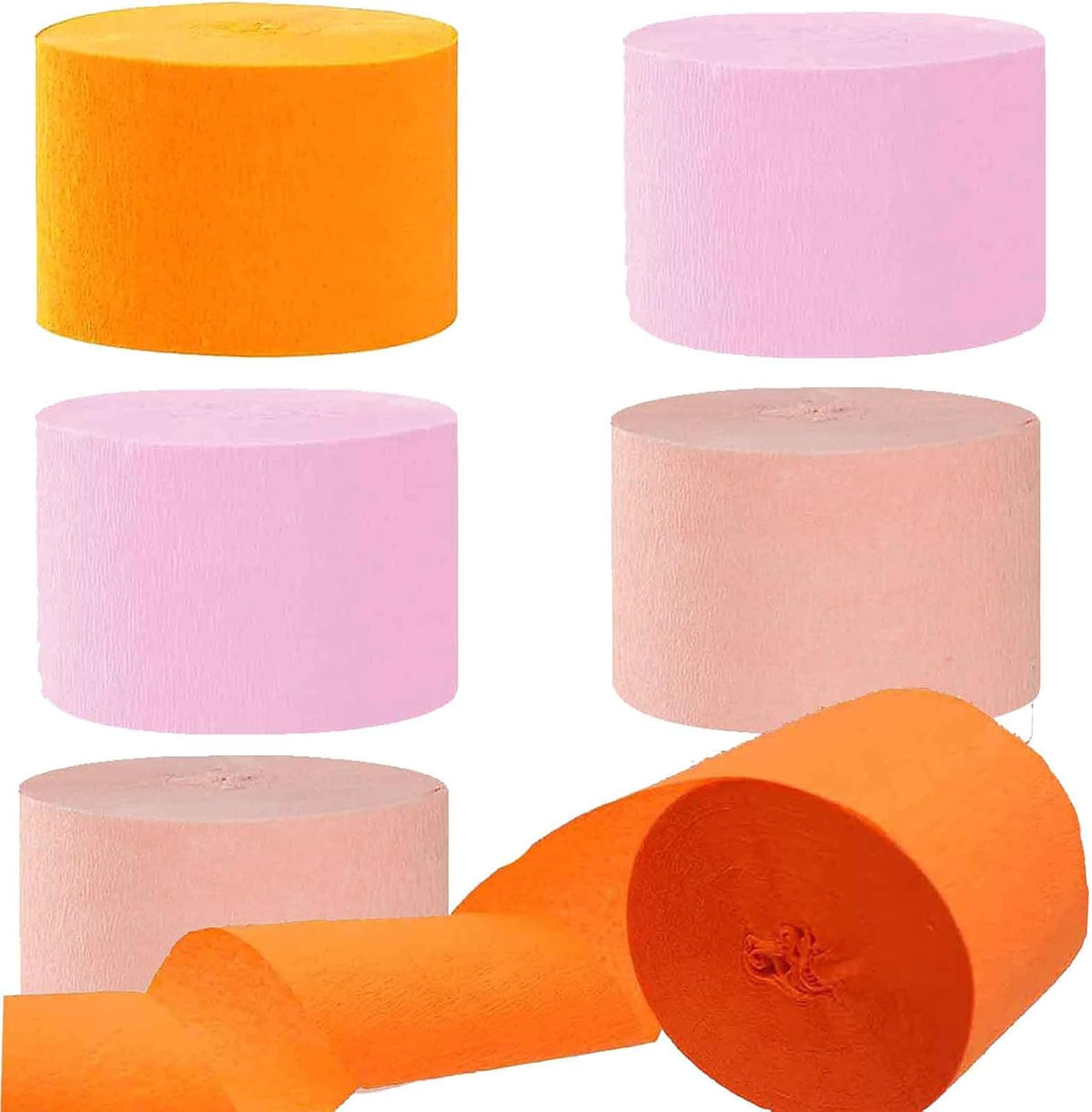 We Moment Dusty Blue Light Blue White Crepe Paper Streamers 1.8 Inch - Orange Pink