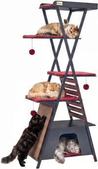 72.4" Modern Cat Tree for Indoor Cats, Multi-Level Cat Condo – Essentials for Cats - Black