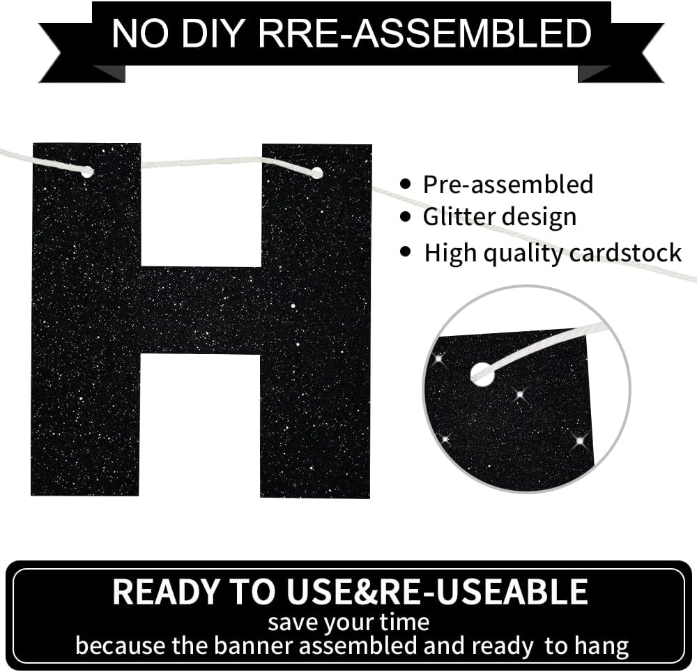 BEISHIDA Pre-Strung Glitter Pink Happy Birthday Banner Party Sign - Black - image 2