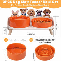 Elevated Slow Feeder Dog Bowls with Splash Proof Stand - Medium / Orange - image 4