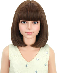 PATTNIUM kids short chocolate brown bob wig with bangs - view 38
