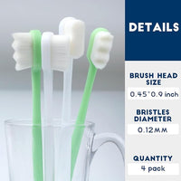 Dog Toothbrush Kit 4 Pack, 10,000 Ultra-Soft Bristles, Dog Tooth Brush for Medium to Large Dogs & Cats, Pet Tooth Brushing Kit for Easy Dental Cleaning, 2 Pink Wave Head & 2 White Flat Head