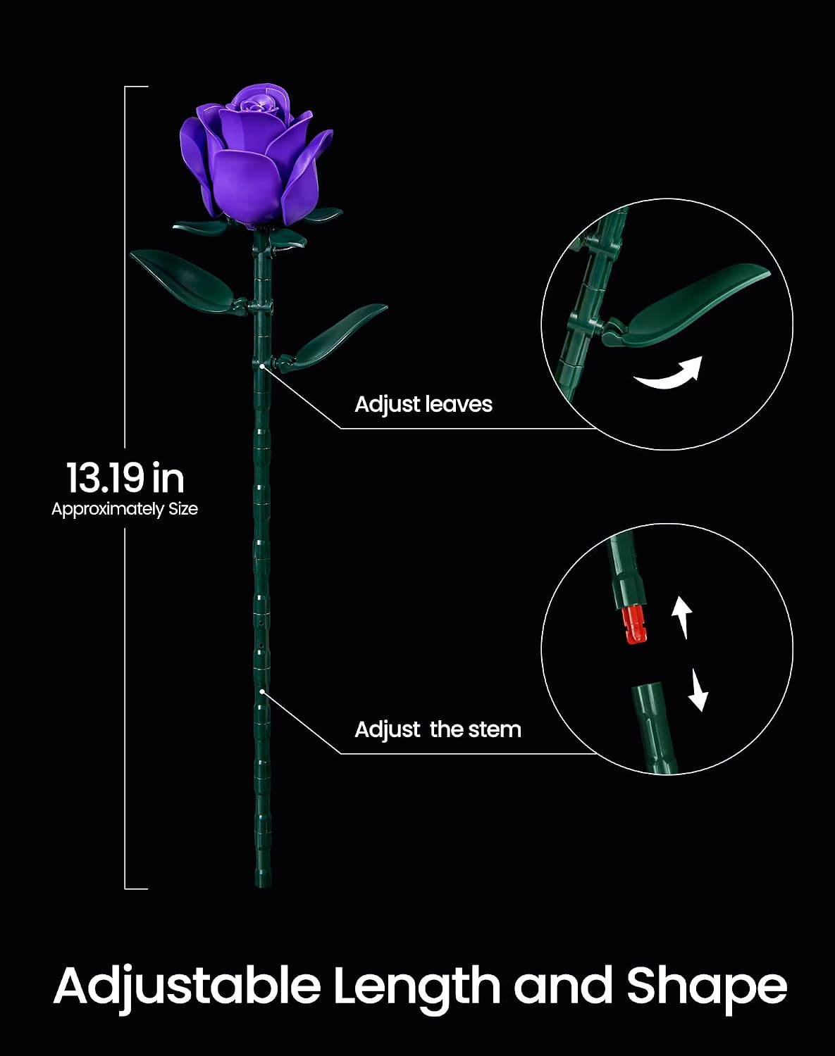 iATOM Black Roses Flower Building Set 3Pack Basket Stuffers Gift - Purple - image 3