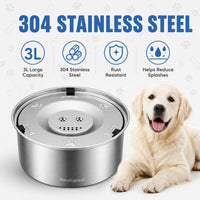 Dog Water Bowl No Spill, 3L/101oz Stainless Steel Slow Feeder Dog Bowl with Floating Disk, Spill - image 4