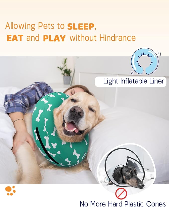 Supet Inflatable Dog Cone Collar Alternative After Surgery, Doggie Neck Donut Collar Recovery ECollar for Post Surgery, Soft Dog Cone for Small Medium Puppies Cats