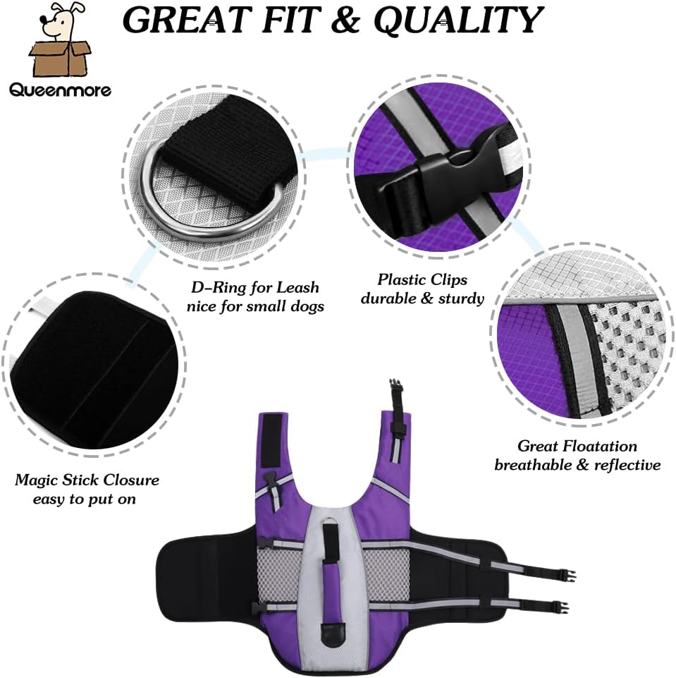 Dog Life Jacket, Small Float Vest for Swimming Boating Kayaking - Medium / Purple - image 4