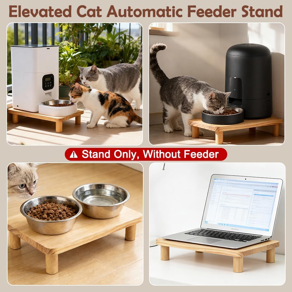 SZEE Cat Food Stand, Elevated Cat Feeder Stand for Automatic Feeder & Bowls – Essentials for Cats - Pine Wood / Standard ( 13.5" × 7.8“ × 2.5” ) - image 4