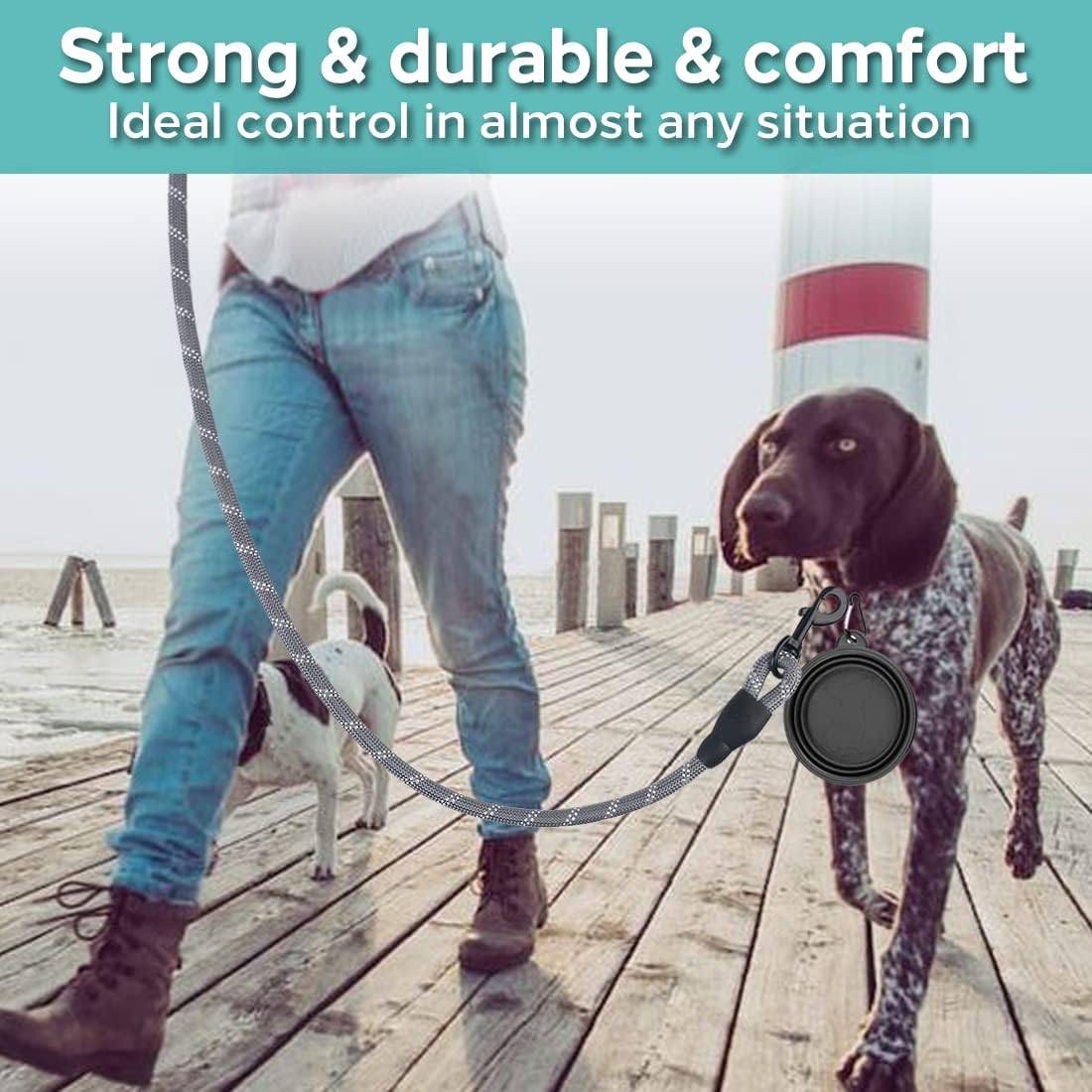 COOYOO 2 Pack Dog Leash 5 FT Heavy Duty - 1/2"x 6 FT (18~120 lbs.) / Set 5-Black+Grey - image 3