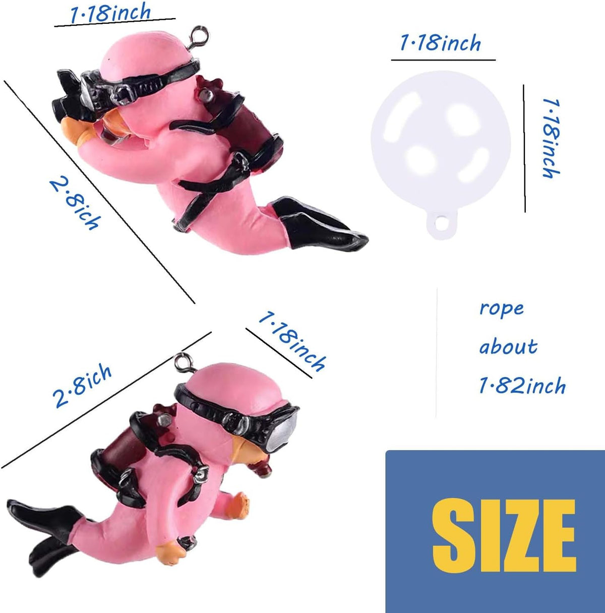 Wonfly 2-pack pink resin floating diver aquarium decorations with float balls - view 2