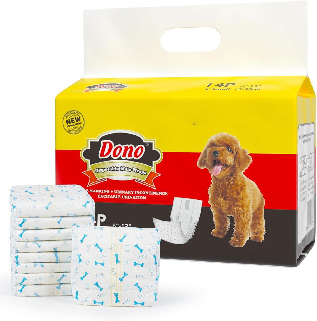 Dono Disposable Male Dog Diapers with Wetness Indicator - XS 14count