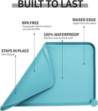 Waterproof Pet Feeding Mat with High Raised Edges, Heavier and Thicker Placemats for Cat Dog Water Bowl with BPA Free, Dogs Cats Food Mats for Messy Drinkers to Prevent Spill and Protect Floors