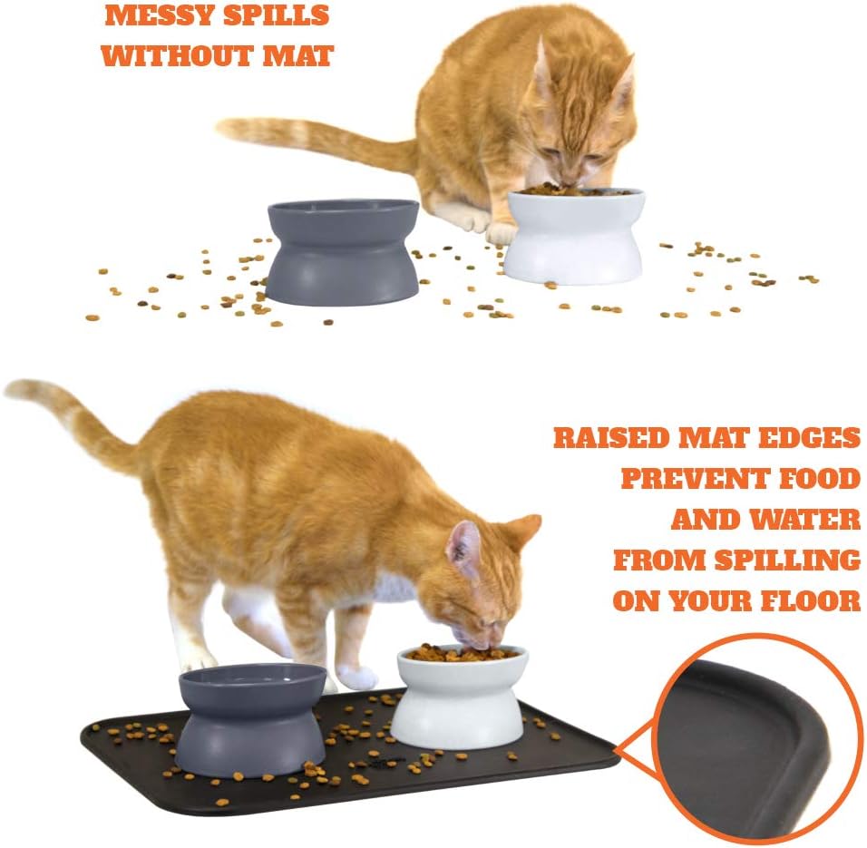 Kitty City Elevated Slow Feeder Cat Bowls - Gray/White / Small - Standard w/ Tray - image 3