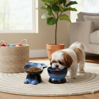 Nihow Elevated Ceramic Dog Bowls: 6.5 Inch Raised Dog Bowl for Food - 8.5 OZ + 22 OZ (2 Bowls) / Blue & Black - image 4