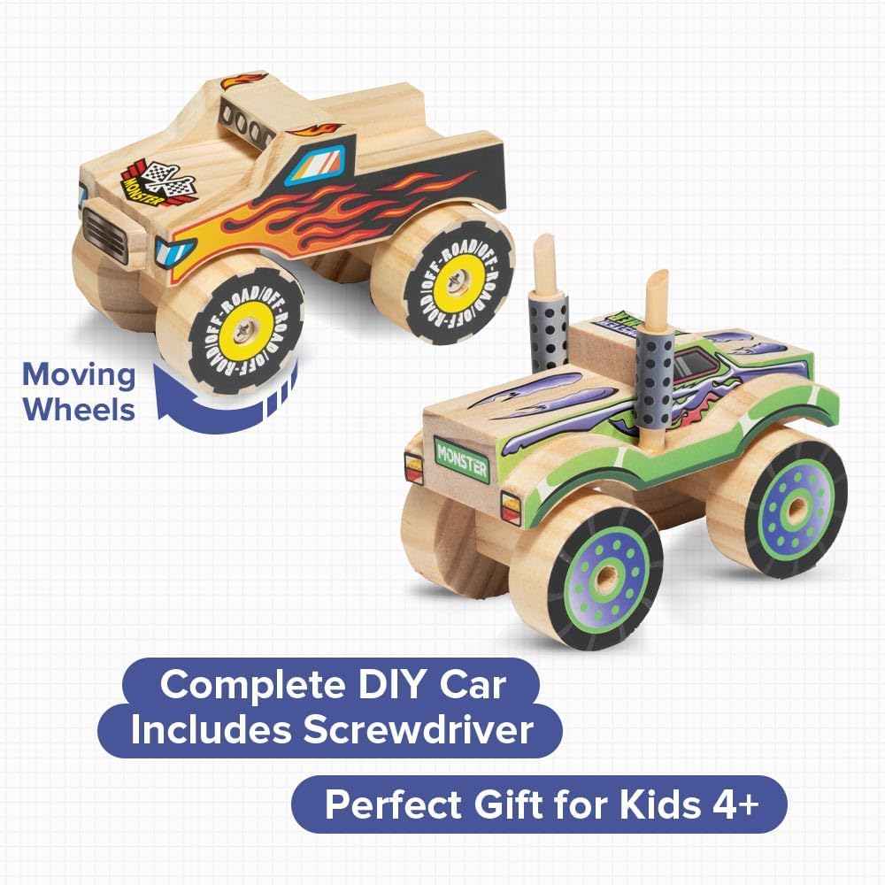 Little Jupiter DIY Wooden Kits w/Stickers, Kids Building Kit - Monster Truck #1 & #2 - image 4