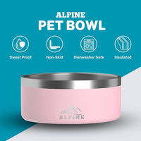 Alpine Set of 2 Stainless Steel Dog Bowls, Non Slip - 64 oz / Pink - image 2