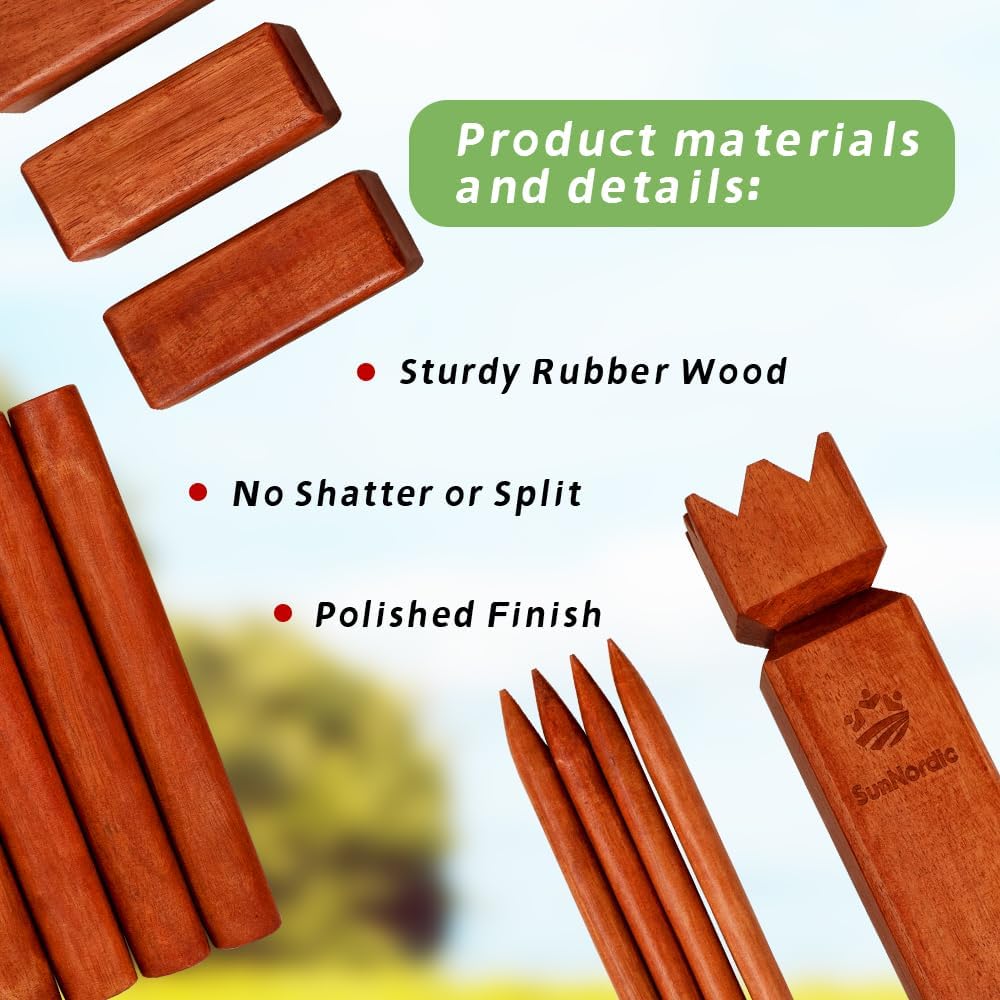 SunNordic rubber wood Kubb yard game set with king, blocks, batons and canvas carry bag - view 6