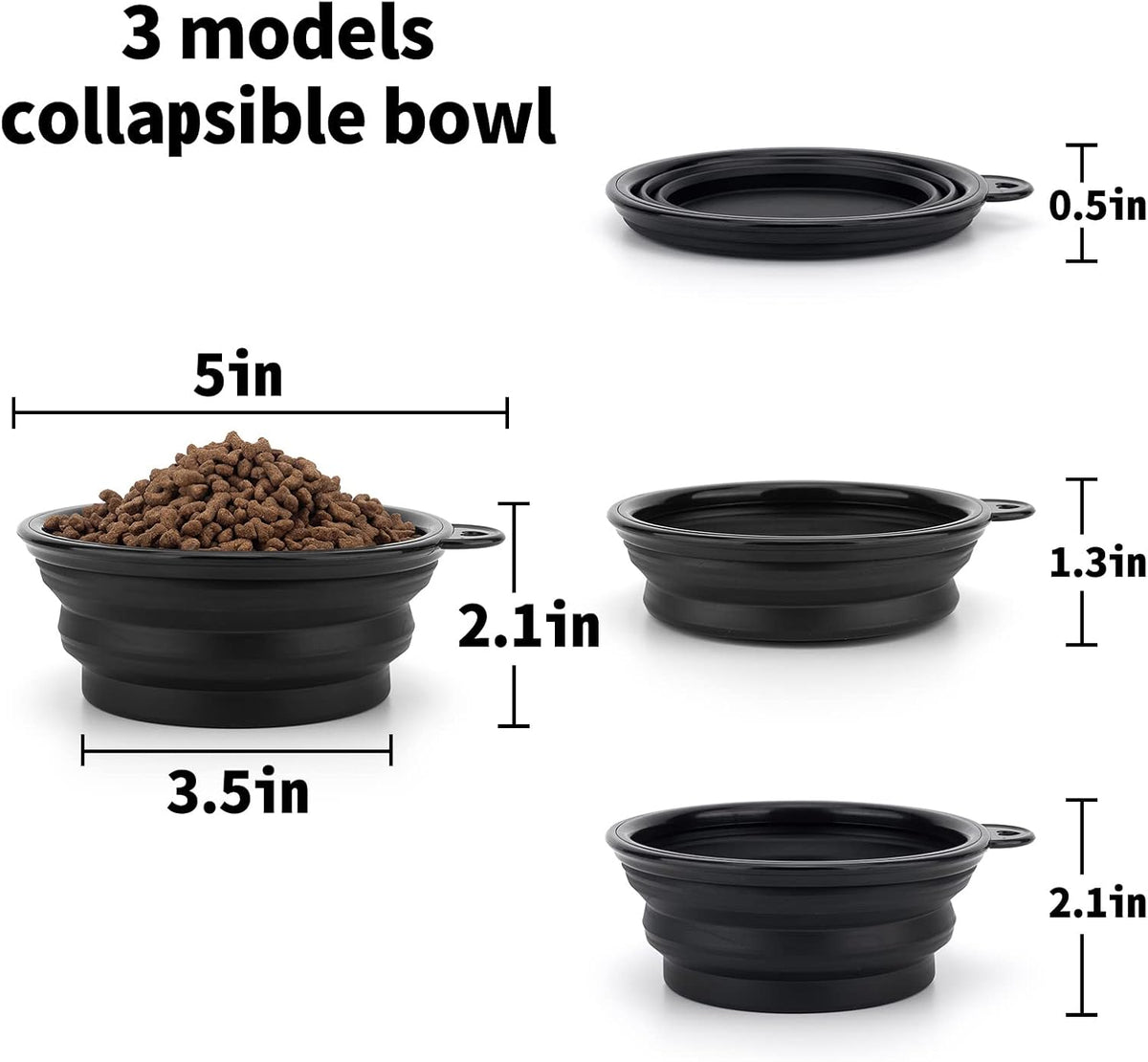 SLSON Dog Bowls Pet Collapsible Bowl with Cover Lids - Black and Black / Small Solid - image 4
