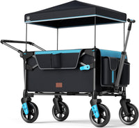 EVER ADVANCED Wagon Stroller for 2 Kids - Black Blue / Folded Size: 27.5" x 9" x 16"