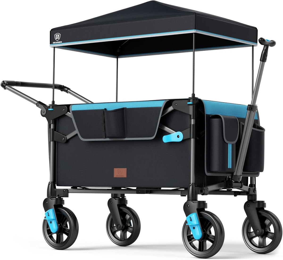 EVER ADVANCED Wagon Stroller for 2 Kids - Black Blue / Folded Size: 27.5" x 9" x 16"