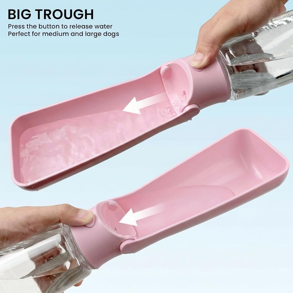 Portable Dog Water Bottle Dispenser [Leak Proof & Foldable] Dog - Pink / 19OZ - image 4