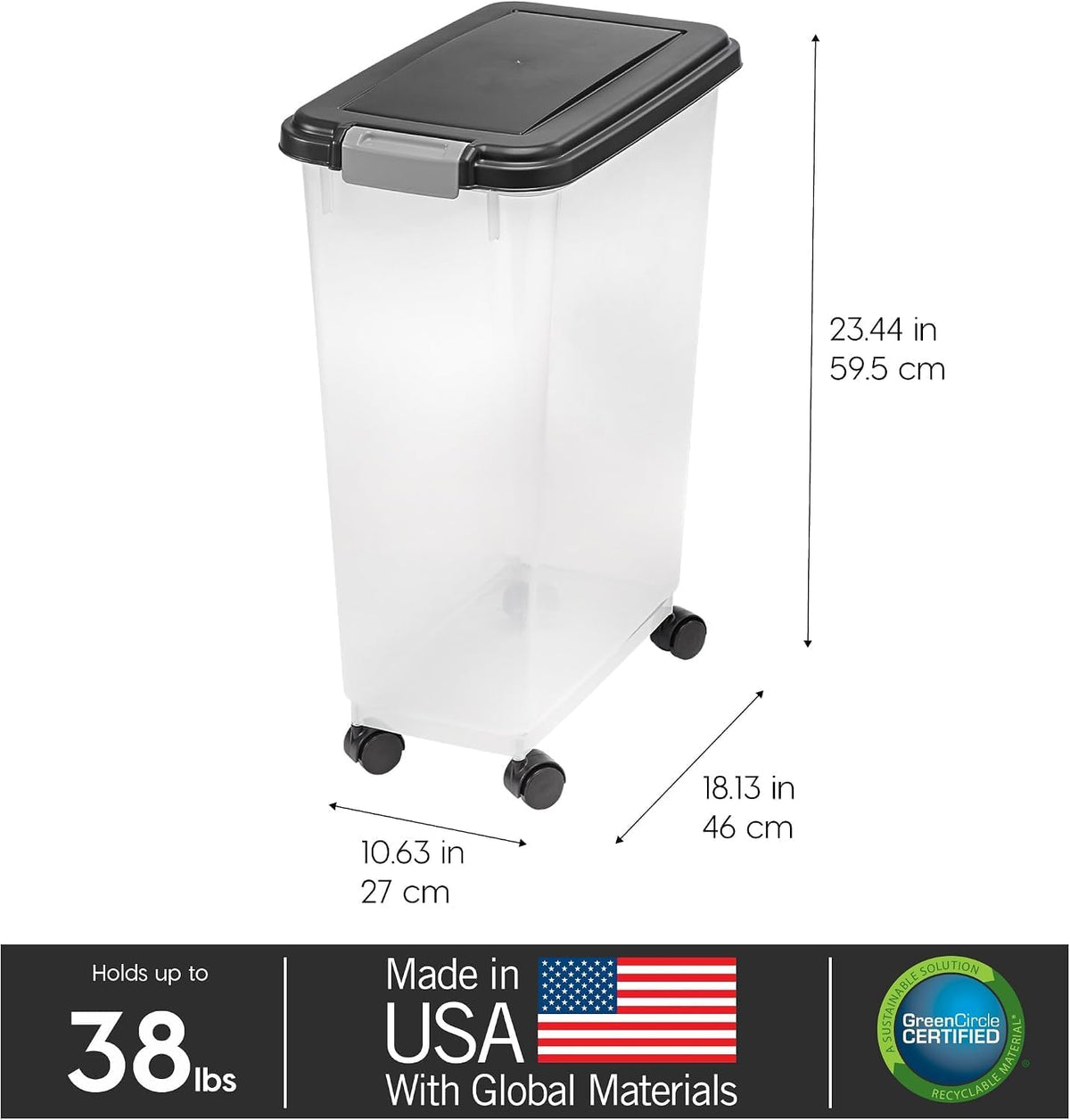 IRIS USA Airtight Pet Food Storage Rolling Container - 38 lbs / Black - image 3