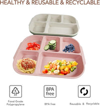 greenandlife 10.8 Inch 4PCS Divided Plates for Kids Adults, Portion Control Plates, Dishwasher & Microwave Safe Compartment Plate, Unbreakable Lightweight Reusable Wheat Straw Plates, INS