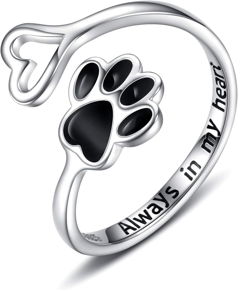 Sariel Puppy Paw Print Ring Heart 925 Sterling Silver – Essentials for Dogs - Black heart paw ring