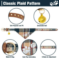 Dog Collar and Leash Set - Embroidery Floral Dog Bow Tie and Bandana Collar with Bell, Cute Flower - Khaki / X-Small - image 2