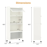 5-Tier Rolling Microwave Stand Flip Dust-Proof Doors 4 Casters with Brakes Kitchen Storage Rack White