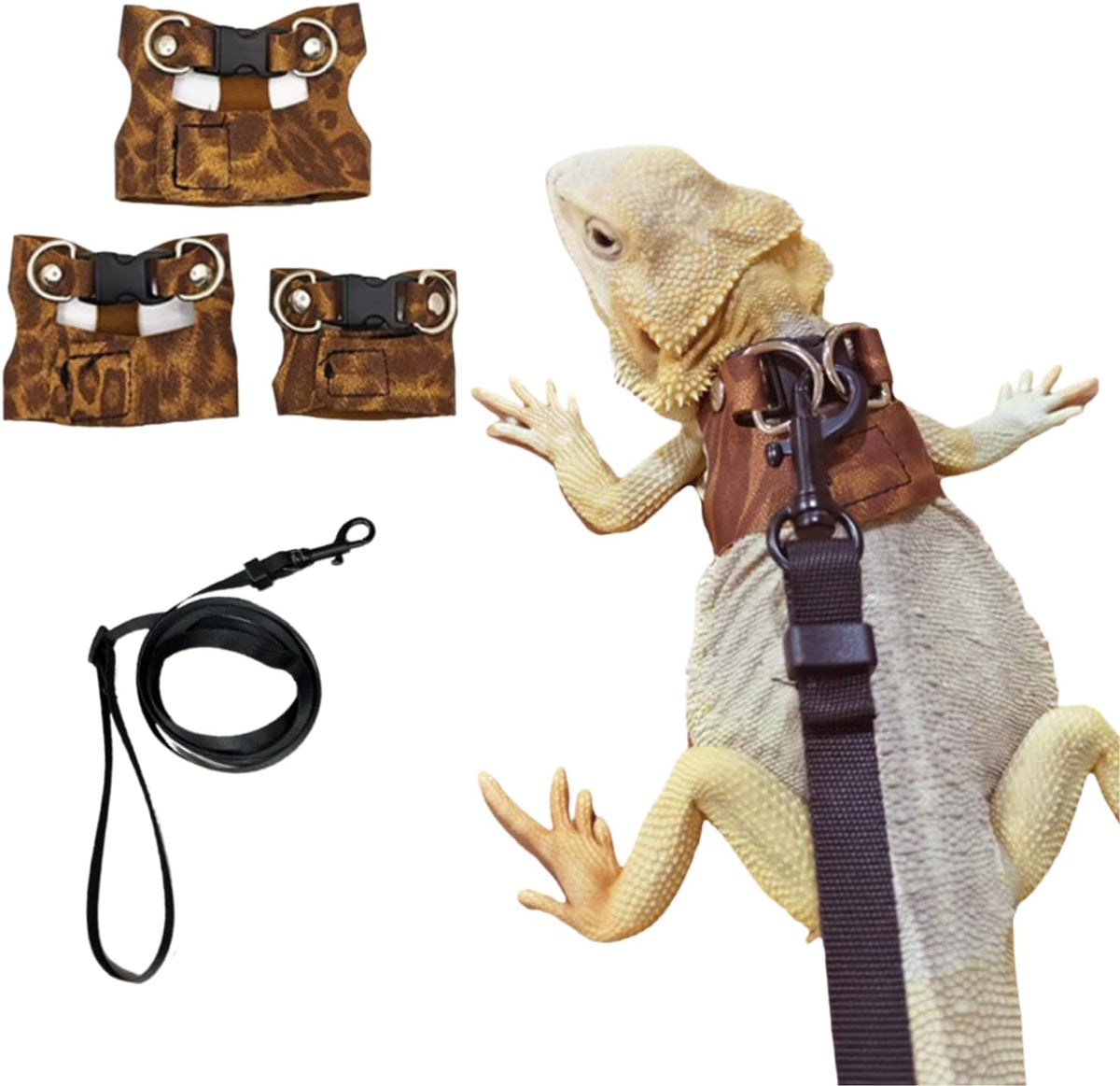 3 Pack Bearded Dragon Harness and Leash Set - Brown Leopard