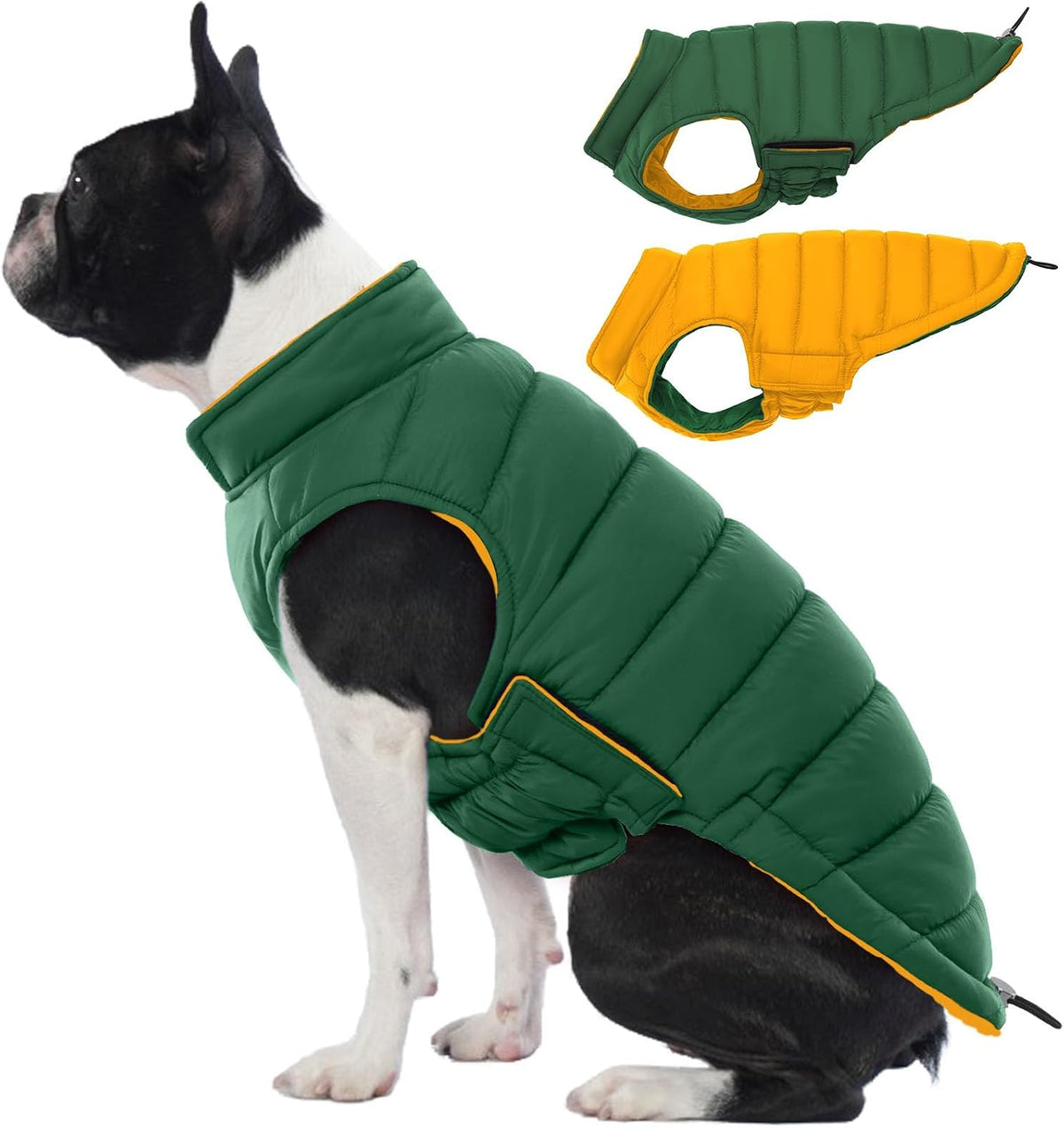 Lelepet Reversible Dog Coat Windproof Dog Jacket Lightweight Puffer - Medium / Green