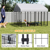 Outdoor Dog Kennel with Roof, 8 x 8 x 6 Heavy Duty Welded Wire Dog Playpen Enclosure with Escape-proof Lock