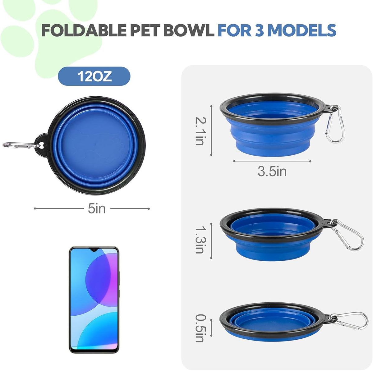 Collapsible Dog Bowl for Travel - Small / Blue+Green - image 3