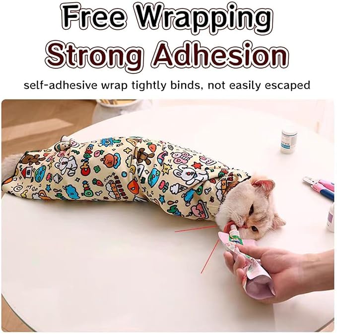 Cat Grooming Wrap – Self-Adherent Anti-Scratch Swaddle Restraint Bag for Nail Cutting, Medication, Multifunctional Care - Calm Cozy Burrito Papoose Pet Magic Blanket (27.6 Inches within 11.1lbs)