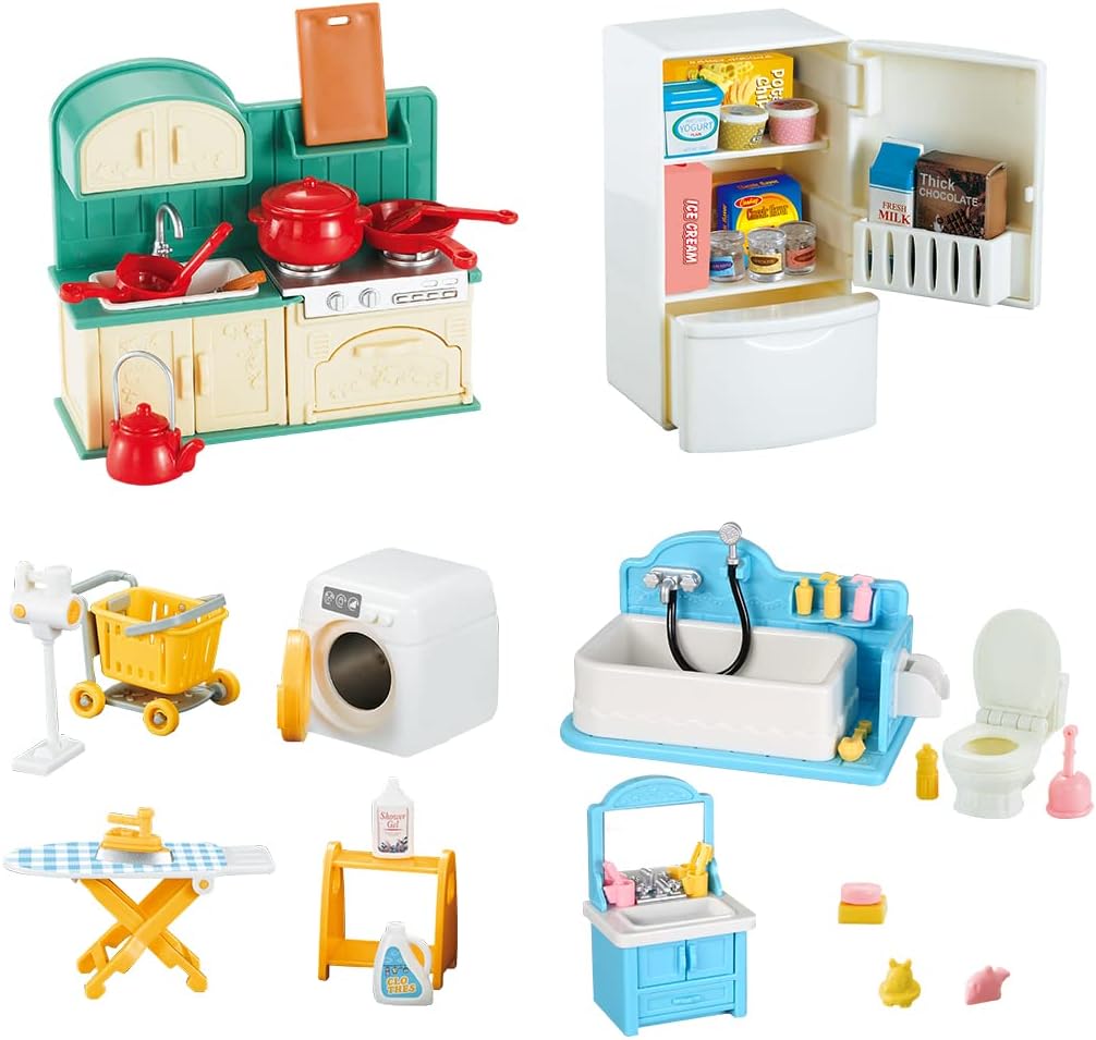 TAKIHON Dollhouse Furniture, Kitchen & Bathroom Toy Set
